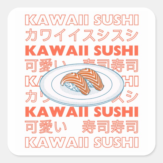 Taste of Japan Text & Sushi Square Sticker (Front)
