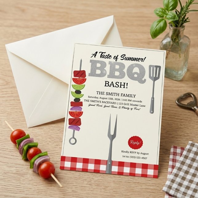 Taste of Summer BBQ Bash Red Gingham Plaid Invitation (Creator Uploaded)