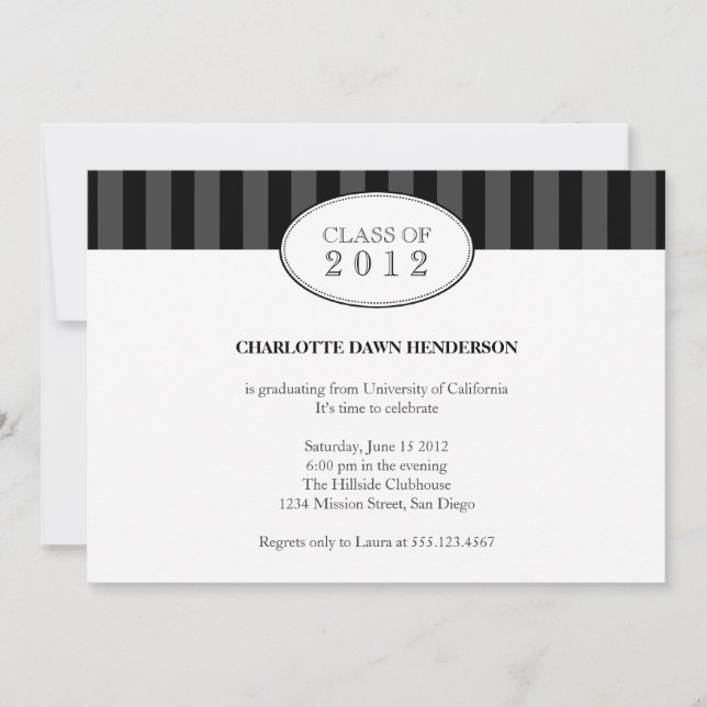 Tasteful black stripe graduation class invitation (Front)