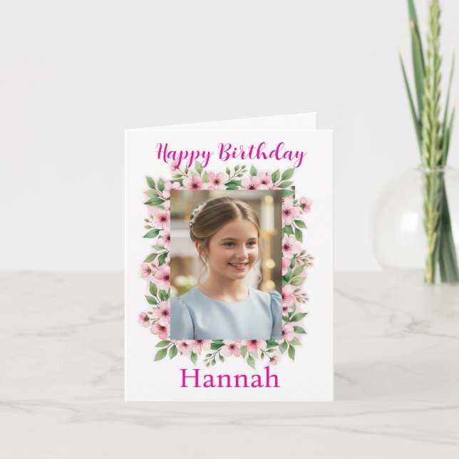 Tasteful Pretty Sweet Girl Custom Photo Birthday Card (Front)