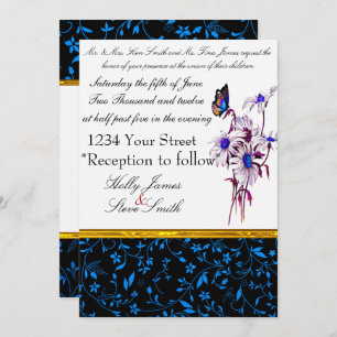 Tastefull Blue Daisies And Bufferfly Invitation