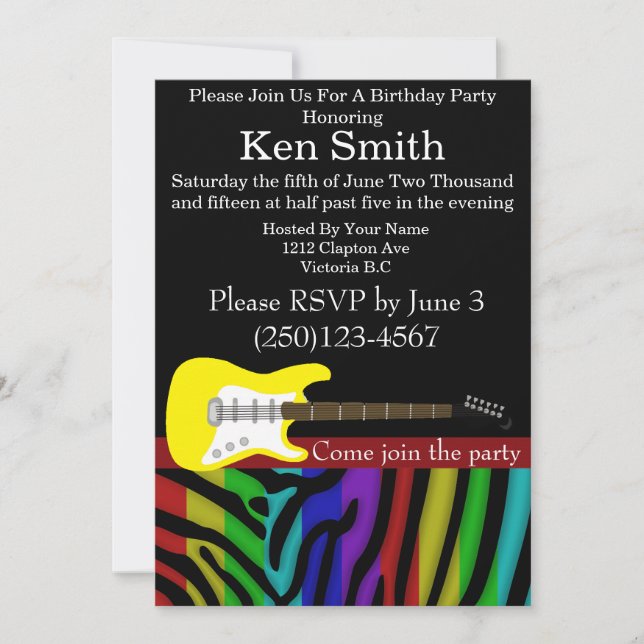 Tastefully Electric Guitar Birthday Invitation (Front)