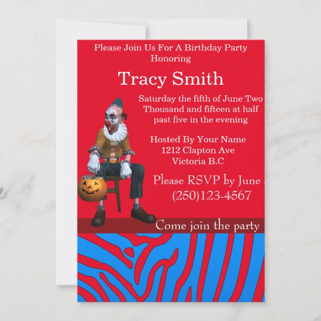 Tastefully Party Clown Birthday Invitation (Front)