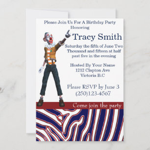 Tastefully Party Clown Birthday Invitation