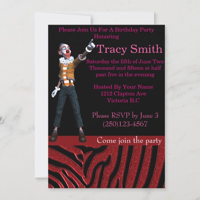 Tastefully Party Clown Birthday Invitation (Front)