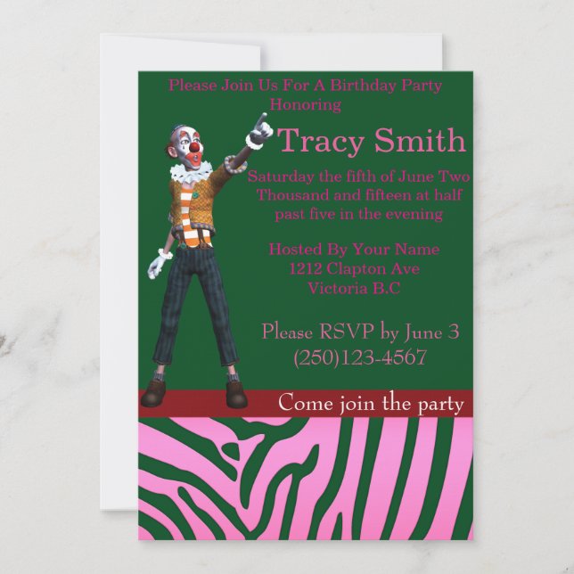 Tastefully Party Clown Birthday Invitation 13 (Front)