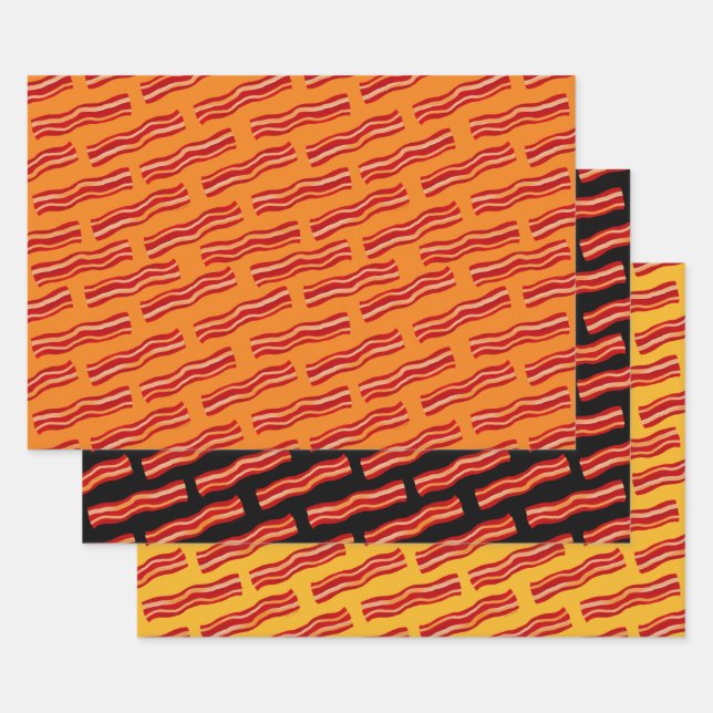 Tasty Bacon Strips Pattern Wrapping Paper Sheet (Set)