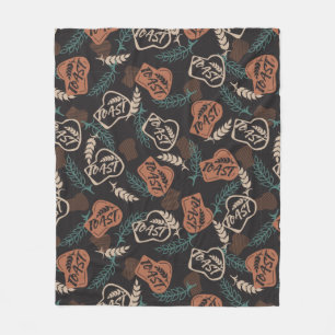 Tasty Bread Toast Pattern in Black Background Fleece Blanket