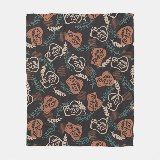 Tasty Bread Toast Pattern in Black Background Fleece Blanket (Front)
