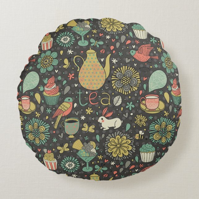 Tasty bright Tea Card Round Cushion (Front)