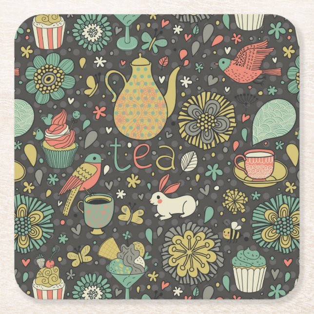 Tasty bright Tea Card Square Paper Coaster (Front)