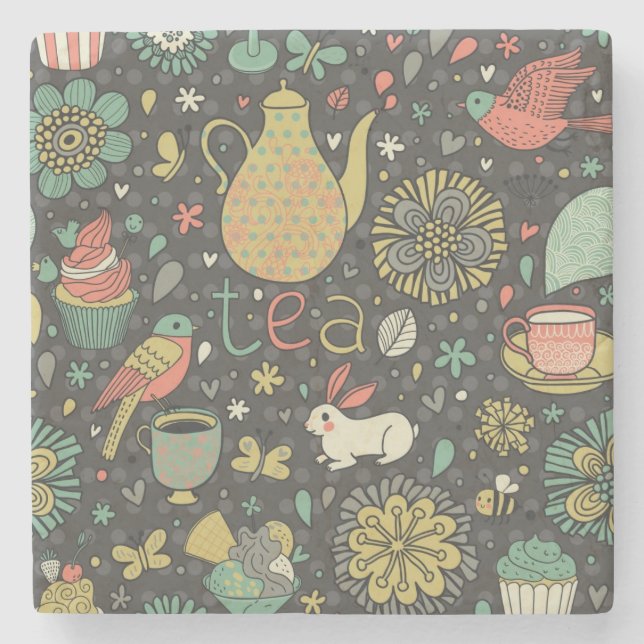 Tasty bright Tea Card Stone Coaster (Front)