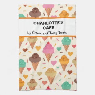 Tasty Colorful Ice Cream  Pattern custom name   Tea Towel