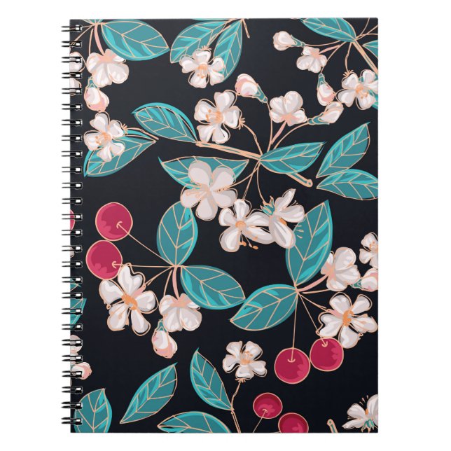 Tasty, juicy cherries. Seamless background from a  Notebook (Front)