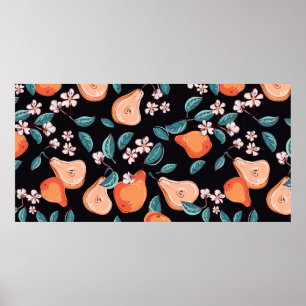 Tasty, juicy pears. Seamless pattern of fruits and Poster