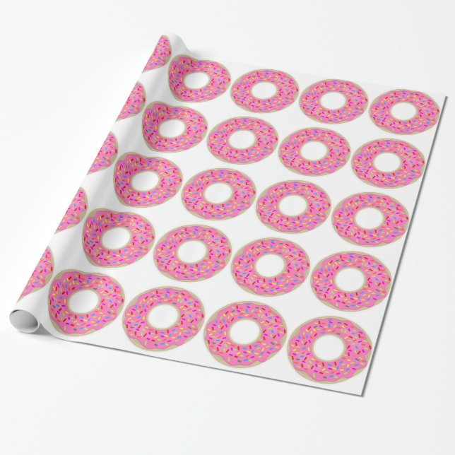 Tasty Novelty Pink Doughnuts Wrapping Paper (Unrolled)