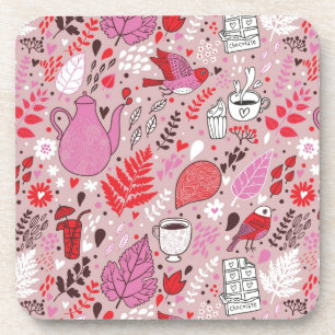 Tasty pattern with birds and flowers coaster
