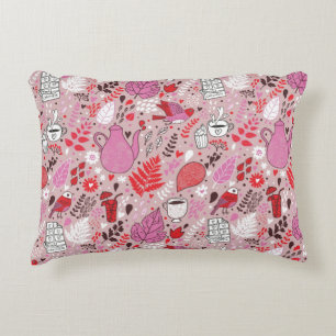 Tasty pattern with birds and flowers decorative cushion