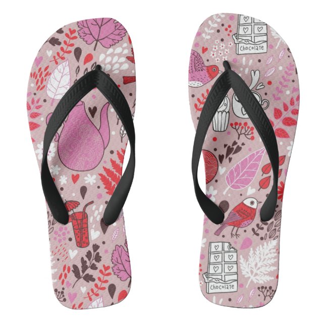 Tasty pattern with birds and flowers flip flops (Footbed)