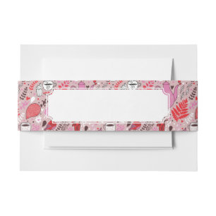 Tasty pattern with birds and flowers invitation belly band
