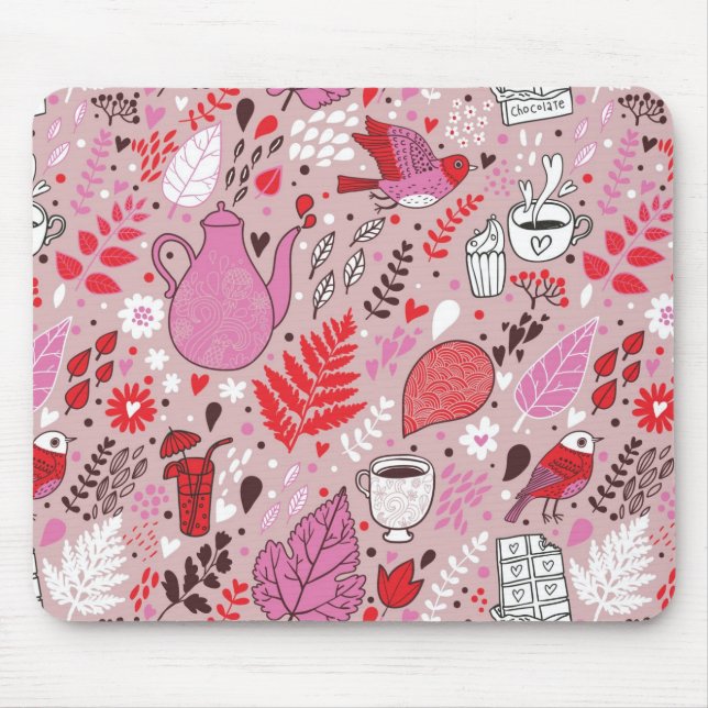 Tasty pattern with birds and flowers mouse mat (Front)