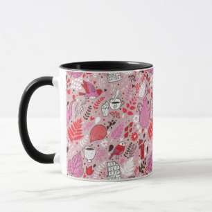 Tasty pattern with birds and flowers mug