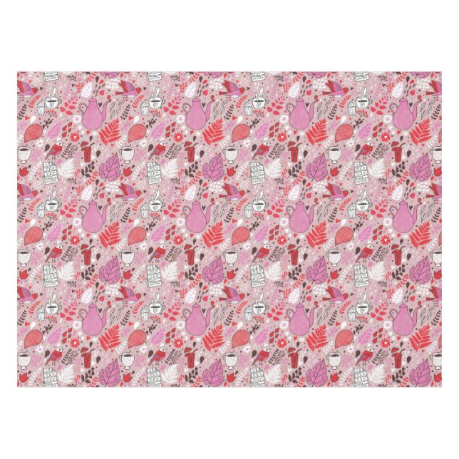 Tasty pattern with birds and flowers tablecloth (Front (Horizontal))