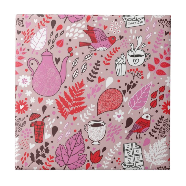 Tasty pattern with birds and flowers tile (Front)