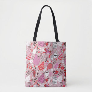 Tasty pattern with birds and flowers tote bag