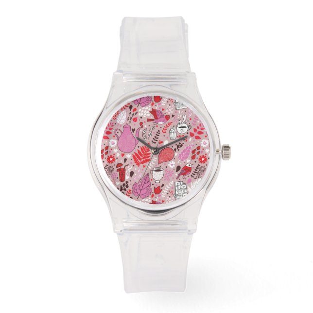 Tasty pattern with birds and flowers watch (Front)