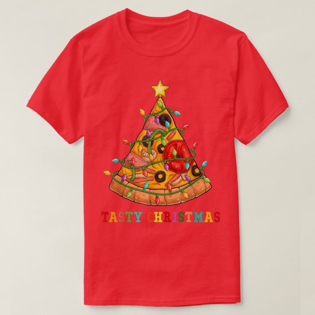 Tasty Pizza Christmas Tree  Funny Food Xmas Graphi T-Shirt (Design Front)