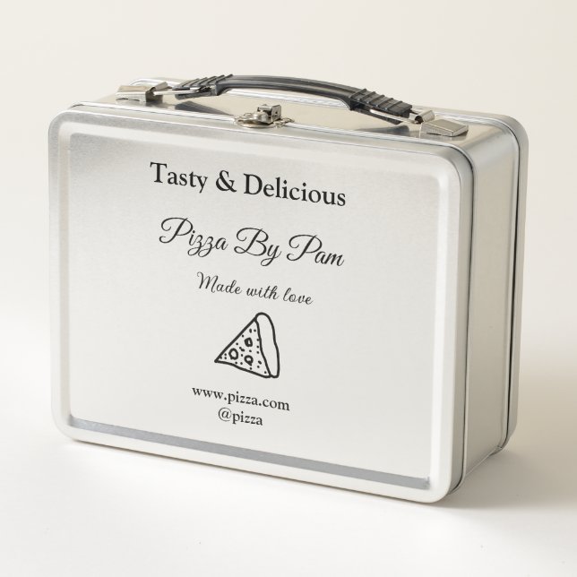 Tasty pizza restaurant cafe made with love add bsi metal lunch box (Front)