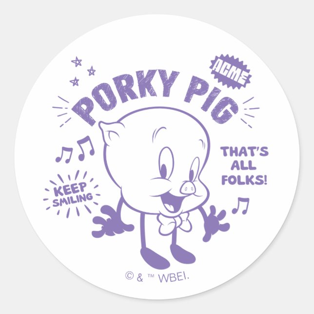 Tasty Retro Porky Pig Classic Round Sticker (Front)