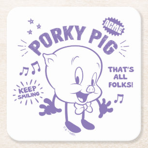 Tasty Retro Porky Pig Square Paper Coaster