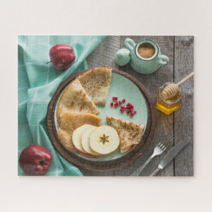 Tasty Rustic Breakfast Crepes Apples Honey Food Jigsaw Puzzle