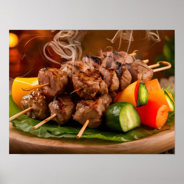 Tasty Shish Kebab and Grilled Meat Skewers Poster (Front)