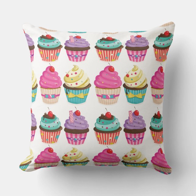 Tasty Strawberry Cupcake Pattern Pillow (Front)