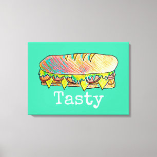 Tasty sub sandwich cute food art canvas print