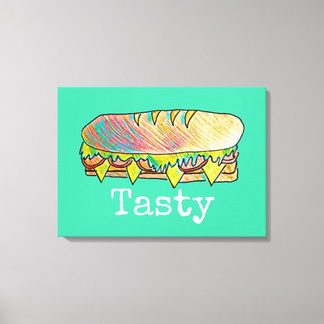 Tasty sub sandwich cute food art canvas print (Front)