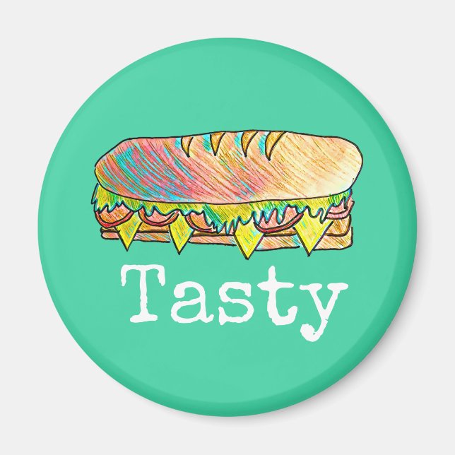 Tasty sub sandwich cute food art magnet (Front)