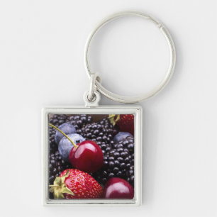 Tasty Summer Fruits On A Wooden Table Key Ring