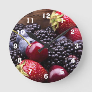 Tasty Summer Fruits On A Wooden Table Round Clock