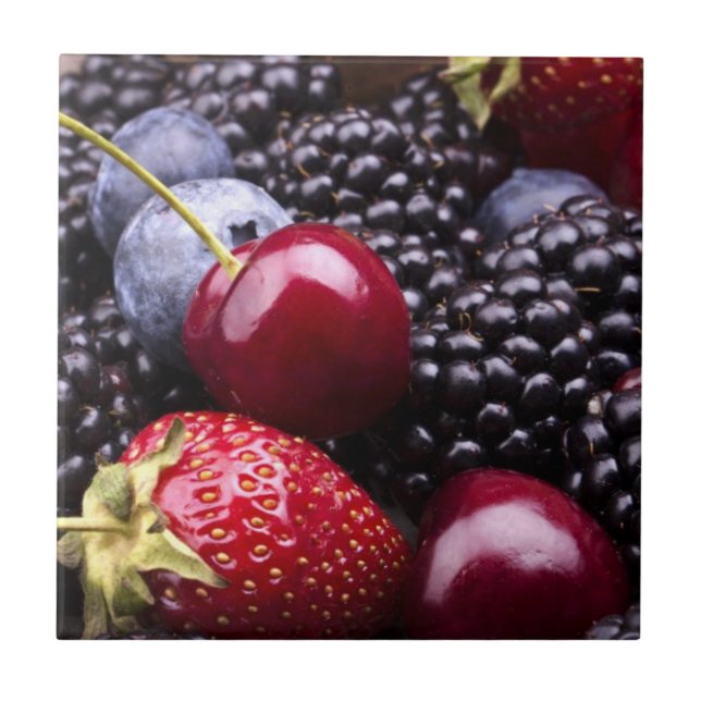 Tasty Summer Fruits On A Wooden Table Tile (Front)