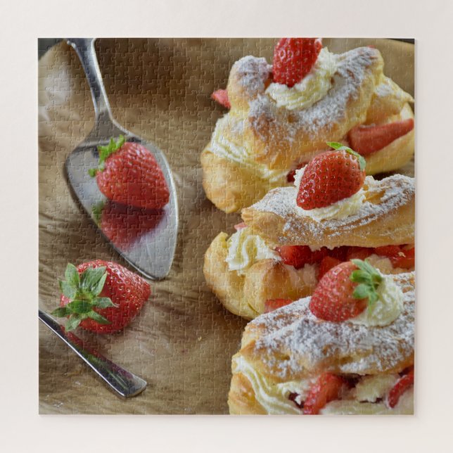 Tasty Sweet Strawberry Eclairs Pastry Food Summer Jigsaw Puzzle (Vertical)