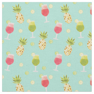 Tasty Tropical Cocktails & Fruits Pattern Fabric