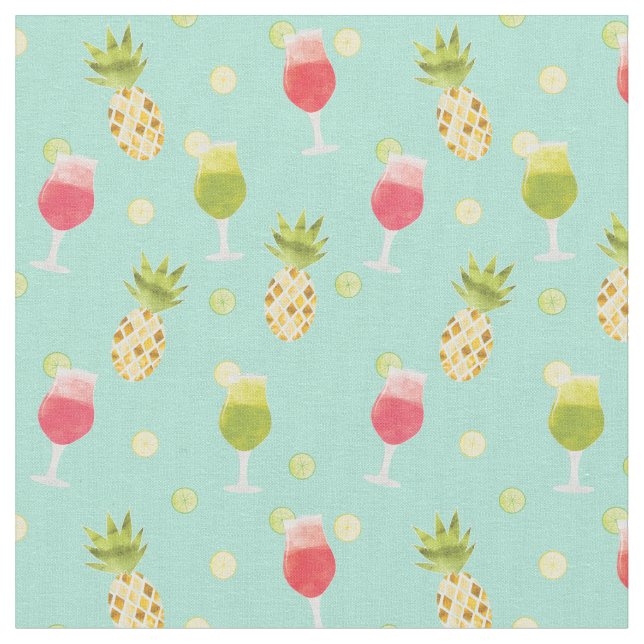 Tasty Tropical Cocktails & Fruits Pattern Fabric (Close Up)