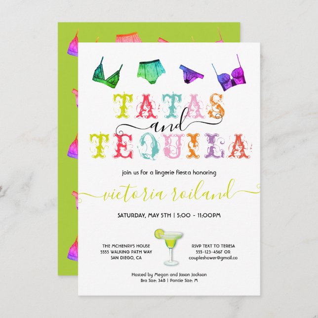 Tatas and Tequila Lingerie Bridal Shower Invitation (Front/Back)