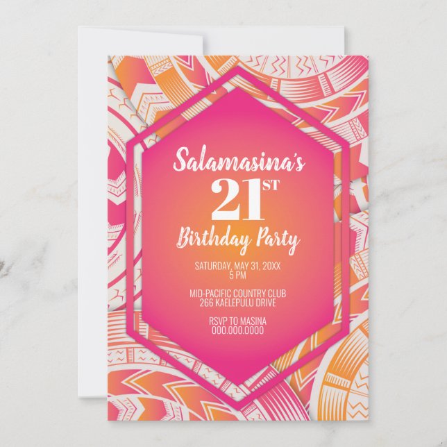 Tatau Pink & Orange Diamond Invitation (Front)