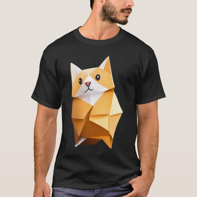 Tater Tot Orange Cat - Origami  T-Shirt (Front)