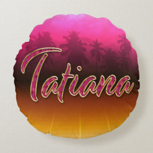 Tatiana Vorname Name golden pink Kissen Round Cushion